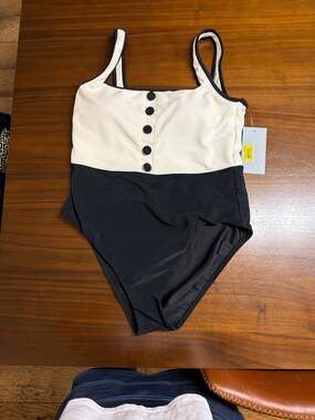 Antonio Melani Spectator Square Neck Ribbed Colorblock One-Piece Swimsuit